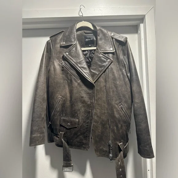 Madewell Distressed Leather Oversized Motorcycle Jacket - Picture 4 of 6